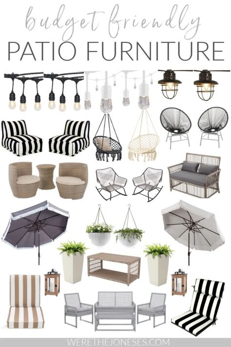 Budget friendly patio furniture ideas for your backyard oasis! Affordable outdoor furniture and decor to decorate your patio in style all from Walmart! Patio furniture can be inexpensive - but I've rounded up stylish & cost effective outdoor furniture that won't break the bank! #patiofurniture #outdoordecor #backyarddecor #patiodecor #patio Budget Friendly Patio, Inexpensive Patio, Affordable Outdoor Furniture, Resin Patio Furniture, Backyard Furniture, Apartment Patio Decor, Patio Furniture Ideas, Deck Decorating Ideas, Patio Decorating Ideas On A Budget