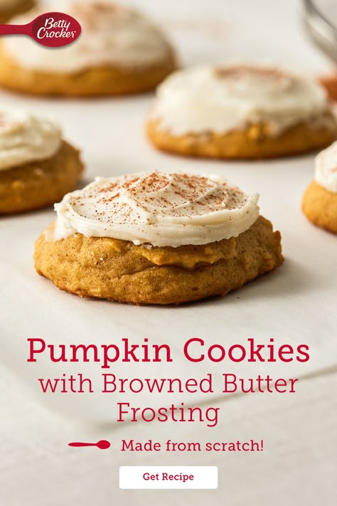 Pumpkin Cookies With Brown Butter Frosting, Pumpkin Cookies Brown Butter Frosting, Pumpkin Cookie With Brown Butter Icing, Browned Butter Pumpkin Cookies, Betty Crocker Pumpkin Spice Cookie Mix Recipes, Betty Crocker Pumpkin Cookies, Pumpkin Cookies With Brown Butter Icing, Pumpkin Butter Cookies, Brown Butter Pumpkin Cookies