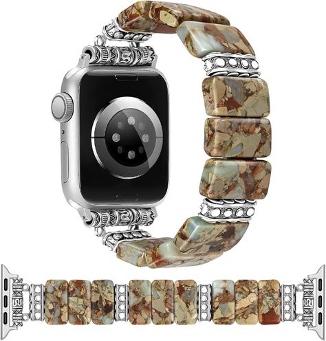 Amazon.com: Newlibery Natural Stone Bracelet Band Women Compatible with Apple Watch 38/40/41/42mm(S10) Boho Imperial Stone Handmade Beaded Elastic Western Vintage Strap for iWatch Series 10/9/8/7/6/5/ 4/3/2/1/SE : Cell Phones & Accessories Vintage Bohemian Style, Western Vintage, Natural Stone Bracelets, Vintage Bohemian, Phones Accessories, Stone Bracelet, 8 M, Apple Watch Bands, Watch Bands