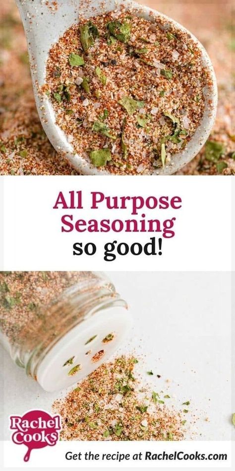 Make your own all in one all-purpose seasoning to add flavor to meats, vegetables, and salads. It's so tasty and you'll find yourself reaching for it again and again. Instead of grabbing a bunch of spice jars to season foods, this mix has everything you need in one shake. A savory blend of herbs and spices, this all purpose seasoning mix is similar to seasoned salt. Use it to season chicken, salmon, roasted vegetables, potatoes, soups & salads. It adds great flavor to whatever you cook. All Purpose Seasoning Recipe, Roasted Vegetables Seasoning, Salmon Roasted, Homemade Dry Mixes, Wing Sauce Recipes, Season Chicken, Salt Free Seasoning, Baked Chicken Drumsticks, Homemade Spice Mix