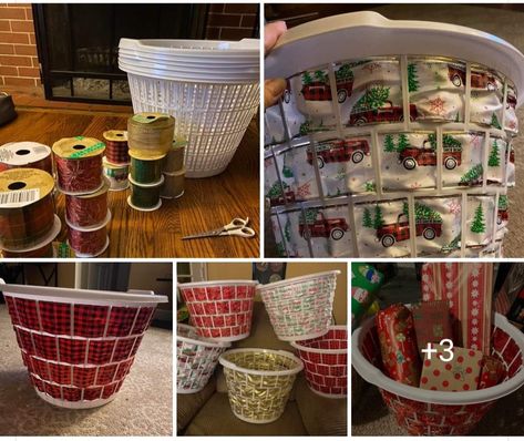 Tree Baskets, Diy Christmas Baskets, Dollar Tree Baskets, Diy Laundry Basket, Laundry Gifts, Christmas Organization, Diy Basket, Christmas Baskets, Dollar Tree Crafts