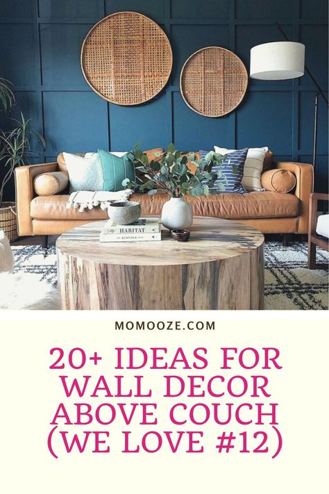 Not sure how to fill the space above your couch? Here are 20 creative ideas how to make your space shine and reflect your personal style! #couch #homedecor #interiordesing #livingroom #sofadecor #wallart Wall Art Above Leather Couch, Above Couch Wall Decor Mid Century, Wall Behind Sofa Decor Ideas Modern, Shelf Above The Couch, Large Scale Art Behind Couch, Long Wall Decorating Ideas Behind Couch, Small Living Room Wall Decor Ideas Above Couch, Behind The Couch Wall Decor Modern, Long Couch Wall Decor