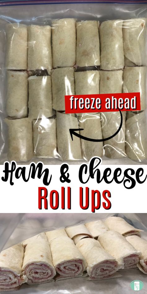 School lunches and snacks are made easy with these ham and cream cheese roll ups. Make them ahead and keep in the freezer to make keeping the kids fed easier. #freezermeals101 #snacks #ham #cheese #pinwheels #rollups Beach Lunch Ideas, Ham Cheese Pinwheels, Cream Cheese Roll Ups, Make Ahead Lunch, Frozen Lunches, Freezer Lunches, Cheese Roll Ups, Ham And Cheese Roll Ups, Freezer Sandwiches