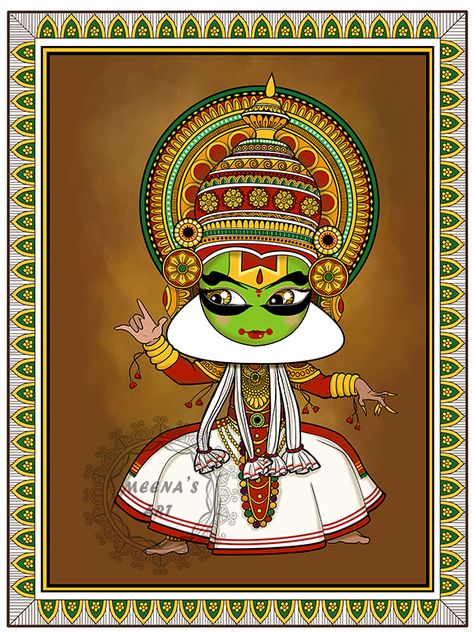 Art Forms Of India Drawing, India Illustration Doodles, Folk Dance Drawing, Indian Culture Drawing, Onam Theme, Dancer Art Painting, Kathakali Face, Art Forms Of India, Dance Forms