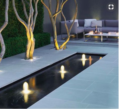 Modern Pond, Pond Lighting, Landscaping Water Feature, Garden Design Layout Landscaping, Moderne Have, Modern Water Feature, Kolam Koi, Lights Interior, Modern Fountain