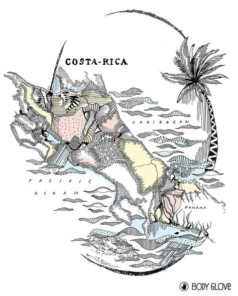 Costa Rica Tattoo Ideas, Costa Rica Map, Costa Rica Art, Interesting Maps, Flat Art, Map Tattoos, Map Illustration, Color Cloud, College Room