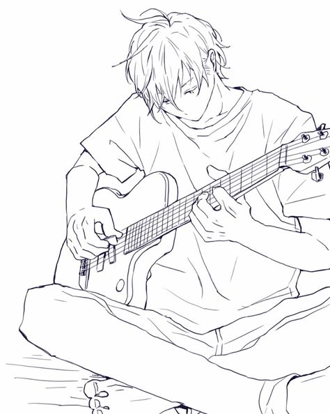 Singing Drawing, Guitar Drawing, Playing The Guitar, Arte Sketchbook, Figure Drawing Reference, Dessin Adorable, Reference Poses, Anime Drawings Tutorials, Art Poses