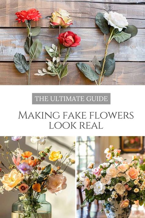 Master the art of making fake flowers look real. With a few simple tricks, you can easily make realistic fake flower arrangements that look just as beautiful as real ones. Learn which type is the best to use, how to treat them in different types of containers, how to prep and care for them, and more. Diy Fake Floral Centerpieces, Diy Faux Wedding Flowers, Making Artificial Flower Arrangements, How To Make Fake Flower Arrangements, How To Make Artificial Flowers Look Real, Realistic Fake Flowers, How To Make Fake Flowers Look Real, Diy Fake Flower Centerpieces, How To Make A Bouquet With Fake Flowers