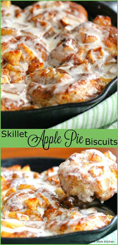 Skillet Apple Pie Biscuits Apple Pie Biscuits, Skillet Apple Pie, Skillet Desserts, Iron Skillet Recipes, Canned Biscuits, Desserts Easy, Monkey Bread, Think Food, Skillet Meals