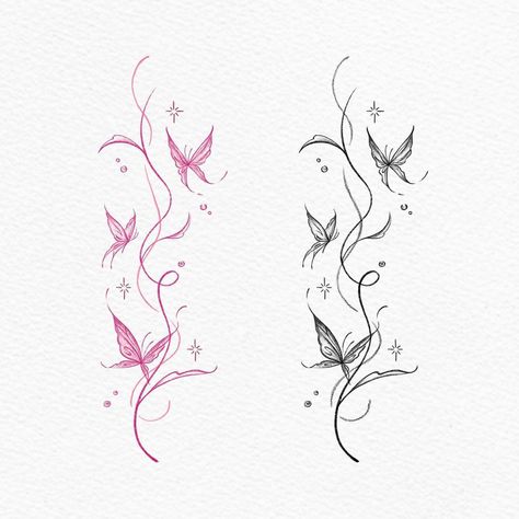 Pink Spine Tattoo, Matching Spine Tattoos, Pinky Tattoos, Butterfly Line Tattoo, Personalized Tattoos, Spine Tats, Small Girly Tattoos, Pretty Hand Tattoos, Sharpie Tattoos