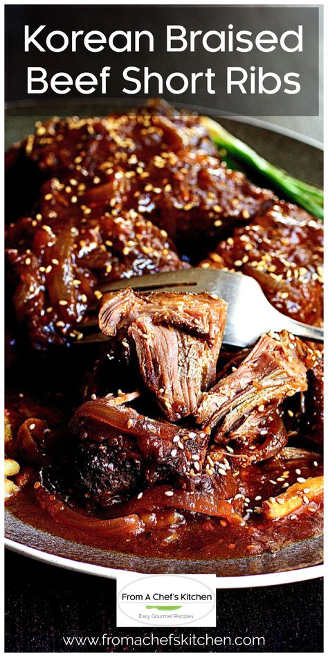 Korean Braised Beef Short Ribs, Korean Boneless Short Ribs Recipe, Beef Short Ribs Crock Pot Korean, Braised Beef Short Ribs Slow Cooker, Braised Beef Ribs Slow Cooker, Shortribs Korean, Short Ribs Korean Style, Coffee And Bourbon Braised Short Ribs, Korean Beef Short Ribs Recipe