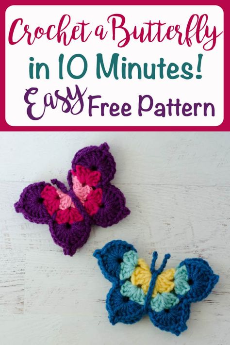 Crochet Butterfly Free Pattern, Crochet Applique Patterns Free, Fast Crochet, Crochet Butterfly Pattern, Crochet Embellishments, Confection Au Crochet, Crochet Butterfly, Crochet Simple, Crochet Diy