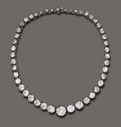 AN IMPORTANT ANTIQUE DIAMOND RIVIERE NECKLACE. Composed of a graduated series of forty-six old European-cut diamonds, mounted in silver and gold, circa 1890. Riviere Necklace, Noble Lady, Necklace Photo, Glamorous Jewelry, Tiaras Jewellery, The Bling Ring, Solitaire Necklace, Sparkle Wedding, Large Image