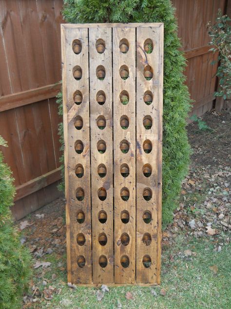 Distressed Riddling RackTavern Grade Wine by CozyCreekWoodworking, $169.00 Riddling Wine Rack, Riddling Rack, Wine Rack Wall, Smart Ideas, Springfield Mo, Old Kitchen, Colonial House, Recycling Bins, Mitered Corners