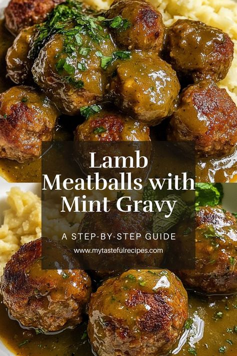 Tender lamb meatballs paired with a fragrant mint gravy make for the perfect dinner recipe! With a balance of savory and fresh flavors, this dish is sure to become a new family favorite. Serve over couscous or rice for an extra treat! Meatball Gravy Recipe, Chicken Gravy From Broth, Lamb Mince Recipes, Something Different For Dinner, Ground Lamb Recipes, Savory Meatballs, Meatballs And Gravy, Meatballs And Rice, Hanukkah Food