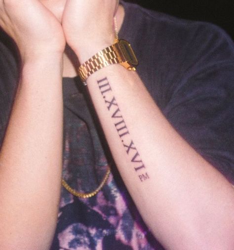 3/18/16 Roman Numeral Tattoo Men, Henry Tattoo, Tattoo Font Styles, Small Cross Tattoos, Brandon Arreaga, Wrist Tattoo Ideas, Roman Numeral Tattoos, Date Tattoos, Meaningful Tattoo Quotes