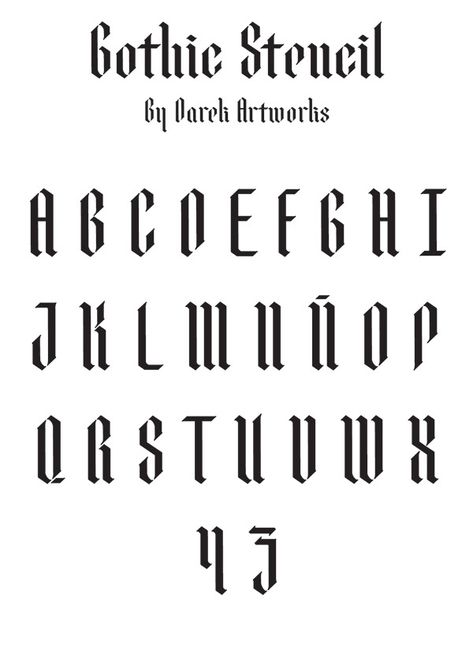 Gothic Stencil Font Font Lettering Alphabet, Gothic Stencil, Medieval Font, Gothic Alphabet, Font Tattoo, Calligraphy Fonts Alphabet, Alphabet Lettering, Gothic Lettering, Tattoo Lettering Styles