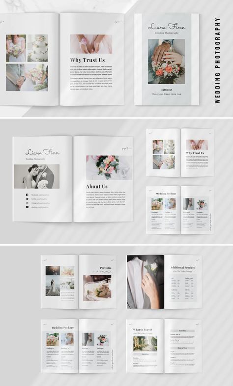 Wedding Magazine Layout Design, Wedding Brochure Design Layout, Photography Brochure Design, Wedding Brochure Design, Pricing Guide Design, Wedding Magazine Template, Wedding Photography Pricing Guide, Wedding Photography Magazine, Album Design Layout