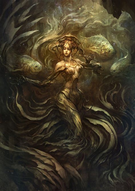 Ceto, goddess of the dangers of the ocean and of sea monsters.  The flower of the rivers by SARYTH (deviantART) Art Vampire, Dark Mermaid, Dengeki Daisy, Fantasy Mermaids, Samurai Tattoo, Mermaids And Mermen, Vampire Knight, Sea Monsters, Norman Rockwell