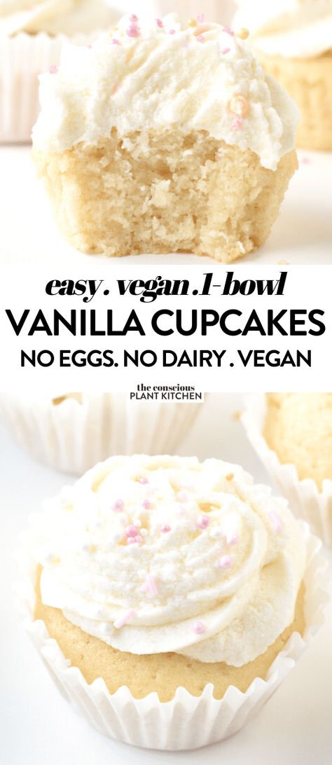 Egg Free Cupcakes, Vegan Cupcake Recipes, Dairy Free Cupcakes, Vegan Vanilla Cupcakes, Patisserie Vegan, Allergy Recipes, Vegan Buttercream, Chocolate Covered Katie, Vanilla Cupcake Recipe