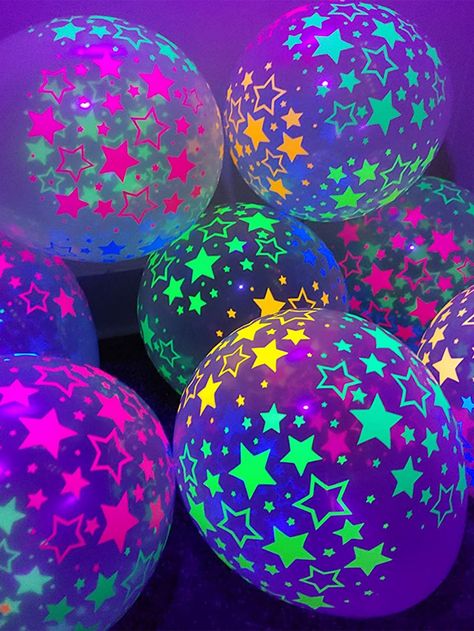 10pcs Star Print Luminous Balloon | SHEIN USA Balloon Glow, Neon Birthday Party, Glow Party Supplies, Star Balloons, Polka Dot Balloons, Glow Birthday Party, Neon Birthday, Glow Birthday, Blacklight Party