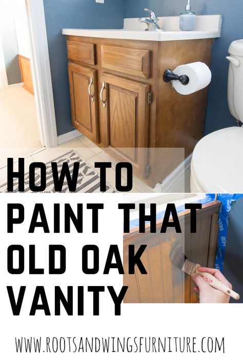 Paint Bathroom Cabinets, Paint Bathroom, Bathroom Cabinets Diy, Painting Bathroom Cabinets, Oak Vanity, Builder Grade, Bathroom Update, Bathroom Redo, Kids Bathroom