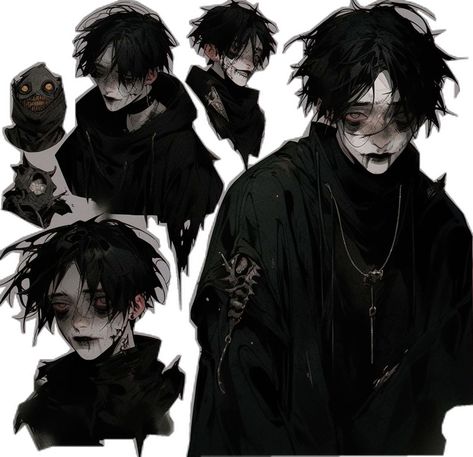 Creepy Character Design Male, Shadow Oc Male, Punk Oc Male, Demon Boy Art, Goth Boy Art, Shadow Oc, Boy Haircut Ideas, Make Character, Wolf Boy