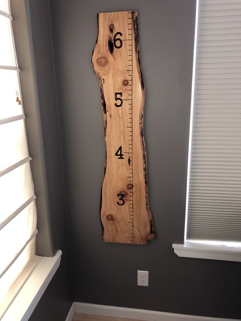 Diy Height Chart Wood, Growth Chart Live Edge Wood, Juniper Wood Projects, Milled Wood Projects, Live Edge Growth Chart, Height Board Growth Charts, Kids Height Board, Height Chart Diy, Height Board