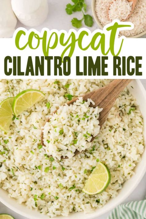 Cilantro Lime Rice Copycat Cilantro Lime Rice, Chipotle Cilantro Lime Rice, Chipotle Copycat, Chipotle Recipes, Lime Rice Recipes, Copycat Chipotle, Rice Side Dishes, Lime Rice, Cilantro Lime Rice