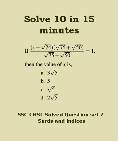 First set of surds and indices questions for SSC CHSL with answers and quick solutions by surds techniques. These are previous years' SSC CHSL questions. Ssc Chsl Notes, Prime Factorization, Math Book, Big Brain, Exam Quotes, Math Problem, Exam Quotes Funny, Rational Numbers, Maths Algebra