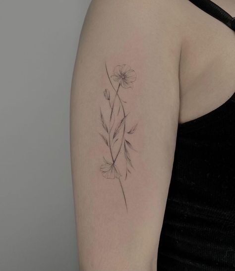 Single Stem Flower Tattoo, Long Stem Flower Tattoo, Asian Flower Tattoo, Columbine Tattoo, Columbine Flower Tattoo, Tattoo 2023, Filigree Tattoo, Asian Flowers, Long Stem Flowers