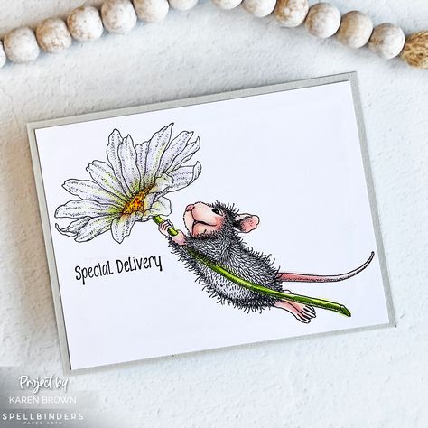 Whimsical CAS card. House Mouse Cards, House Mouse Stamps, Mouse Designs, Mouse Color, Mixed Media Cards, House Mouse, Coloring Tutorial, Spring Is In The Air, Copic Coloring