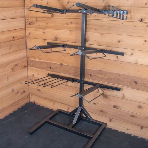 Easy-Up® Pro Interchangeable Saddle & Tack Stand With Custom Options | Schneiders Tack Room Storage, Tack Room Organization, Horse Tack Rooms, Saddle Racks, Saddle Stand, Horse Farm Ideas, Diy Horse Barn, Horse Barn Ideas Stables, Barn Stalls