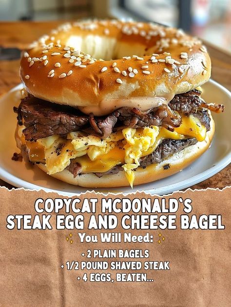 Quick Recipes Hamburger Meat Breakfast Recipes, Steak Egg And Cheese Bagel, Mcgriddle Recipe, Egg And Cheese Bagel, Breakfast Meats, Club Sandwich Recipes, Egg Mcmuffin, Mouthwatering Food, Breakfast Meat