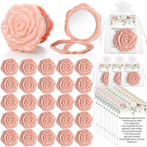 PRICES MAY VARY. Complete Package: this set offers most things you need in one package; It includes 50 rose shaped mirrors, 50 thank you cards, and 50 organza bags, cater to most girls and women, making it an ideal choice for your bridal shower Adorable Design: the style of mirror wedding favors is adorable for bridal shower; Each mirror has a cute rose design, and the thank you card has heartfelt appreciation words printed onto it, providing a warm touch to your gift Reliable Material: rose com Bridal Shower Rose Theme, Favor Gifts Ideas, Bridal Shower Gift For Guests, Thank You Gifts For Bridal Shower Guests, Bridal Shower Souvenirs Ideas, Blush And Bashful Bridal Shower Ideas, French Bridal Shower Theme, Coquette Party Favors, Galentines Bridal Shower Ideas