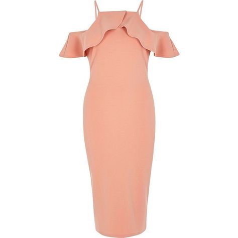 River Island Coral cold shoulder frill bodycon midi dress (€65) ❤ liked on Polyvore featuring dresses, bodycon dresses, coral, women, red bodycon dress, cold shoulder cocktail dress, coral bodycon dress, red cocktail dress and body con dresses Coral Bodycon Dress, Coral Cocktail Dress, Red Ruffle Dress, Bodycon Cocktail Dress, Red Midi, Red Bodycon Dress, Dresses Bodycon, Red Cocktail Dress, Short Sleeve Bodycon Dress