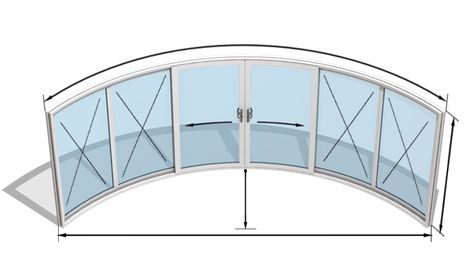 Six Sectioned Curved Patio Doors model W6-4F | Fixed and Sliding Curved Glass Doors | Curved Sliding Doors Sliding Glass Door Design, Curved Sliding Door, Curved Patio, Glass Door Design, Door Price, Curved Glass, Double Glazing, 2 Doors, Door Color