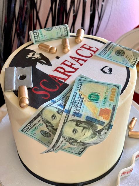 Scarface Party Theme, Rapper Cake, Scarface Cake, Rapper Birthday Cake, Scarface Party, Mafia Theme Party, Ice Cube Rapper, Painted Picnic Tables, Cake Ideas For Men