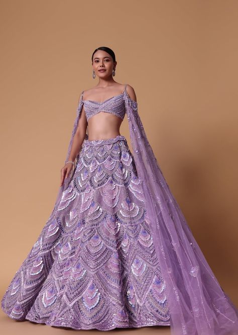 Lavender Pearl Embellished Lehenga with Off-Shoulder Draped Cape Off Shoulder Cape, Off Shoulder Lehenga, Lavender Lehenga, Desinger Dresses, Indian Dress Up, Wisteria Purple, Purple Lehenga, Victorian Gown, Simple Lehenga