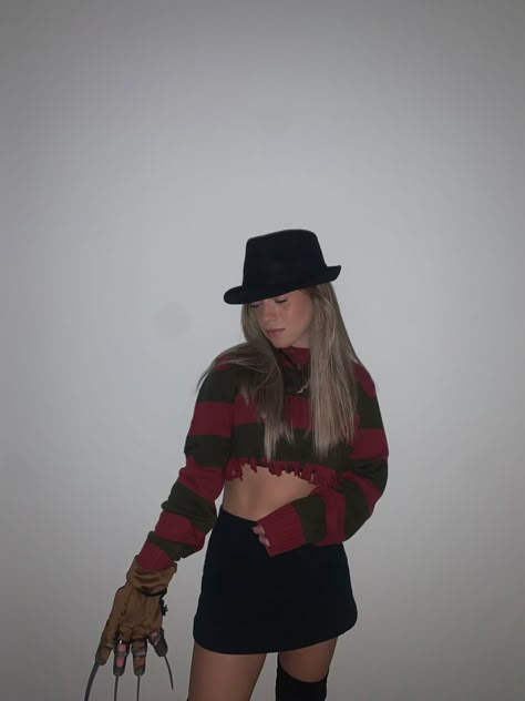 halloween costume, halloween inspo, freddy krueger, freddy krueger halloween costume, halloween outfit, cute freddy krueger costume, freddy hat, freddy krueger hand, halloween costume inspo, halloween inspiration, halloween costumes teenage girl Halloween Costume Ideas Freddy, Freddy Krueger Halloween Costumes, Hot Freddy Krueger Halloween Costume, Fredy Krueger Halloween Costume, Freddie Halloween Costume, Ghost Face And Freddy Krueger Costume, Freddie Kreuger Costume Woman, Scream And Freddy Costume, Halloween Costume Freddy Krueger