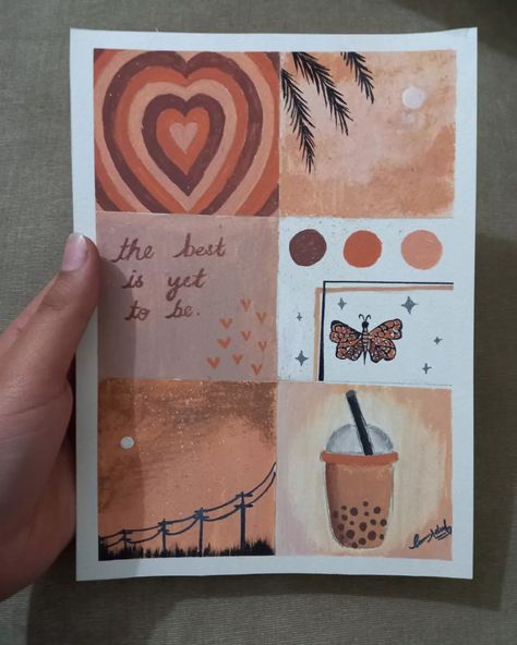 Brown Moodboard Painting, Brown Aesthetic Painting, Beige Aesthetic Painting, Coffee Drawing Aesthetic, Painting Mood, Handmade Bookmarks Diy, Collage Drawing, Easy Pixel Art, Canvas Drawing