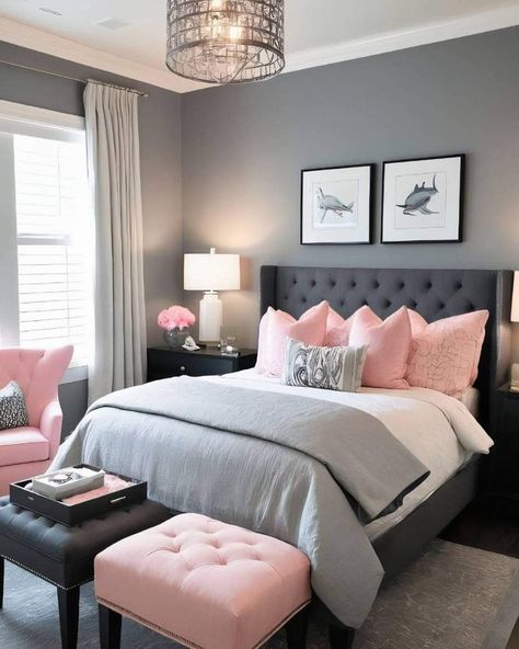 Small Bedroom Ideas Pink And Grey, Pink Gray Black And White Bedroom Room Ideas, Gray And Pink Room Ideas Bedroom, Light Pink And Grey Bedroom, Gray Pink And White Bedroom, Grey Pink And White Bedroom Ideas, Pink Grey White Bedroom, Grey White And Pink Bedroom, Light Grey And Pink Bedroom