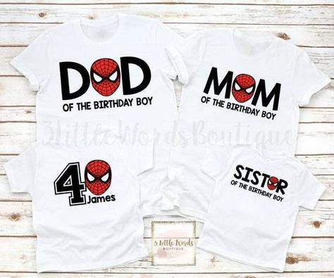 Birthday Party Spiderman, Spiderman Family, Birthday Shirts For Family, Spiderman Birthday Shirt, Superman Birthday Party, Spiderman Birthday Party Decorations, Spiderman Birthday Invitations, Marvel Birthday, Spiderman Invitation