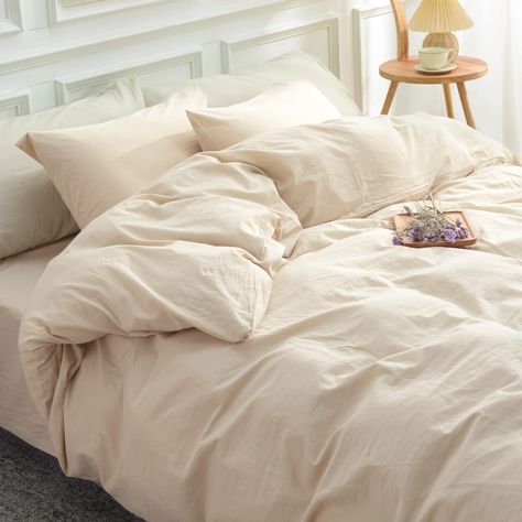 PRICES MAY VARY. 【100% Washed Cotton, Breathable, Keep Shape and Softness after Every Wash】: This duvet cover set is made of 100% washed cotton.It is breathable, keep you cool in the summer and dry and warm in the winter; durable and soft, high density fabric keep duvet cover's shape and softness after every wash. 【Natural Color, Wrinkled Textured, Linen Feel Duvet Cover Create a Cozy Bedroom Environment】: NEXHOME PRO this series duvet cover set main features is natual. Elegent solid color duvet Beige Duvet Covers, Pink Duvet, Pink Duvet Cover, Bedding Stores, Pink Bedding, Comforter Cover, Cotton Duvet Cover, Cotton Duvet, Bed Duvet Covers