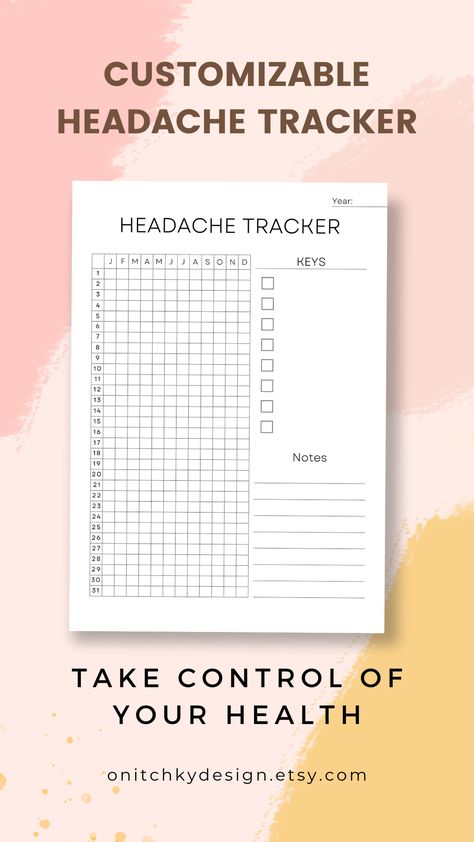 Printable headache tracker Headache Tracker Printable, Headache Tracker Bullet Journal, Headache Chart, Headache Tracker, Bill Planner, Tracker Ideas, Bullet Journal Mood Tracker Ideas, Home Management Binder, Bullet Journal Mood