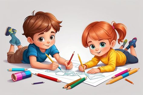 A Boy Drawing, Picture Of Drawing, Laying On Floor, Boy And Girl Drawing, Drawing Children, Hand Washing Poster, Kindergarten Photos, Drawing With Pencil, Pastel Background Wallpapers