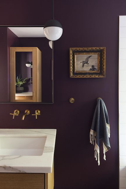 Dark Purple Bathroom, Plum Bathroom, Burgundy Bathroom, Double Bed Designs, Bed Design Ideas, Purple Bathrooms, Bad Inspiration, Bed Design Modern, Brown Bathroom