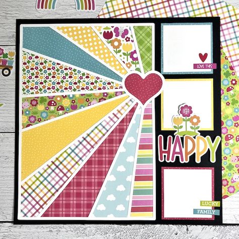 12x12 Heart Burst Scrapbook Layout Paige Evans, Html Website, School Scrapbook, Mini Scrapbook Albums, Photo Matting, Book Layout, Candy Stripes, Scrap Paper, Scrapbook Layout