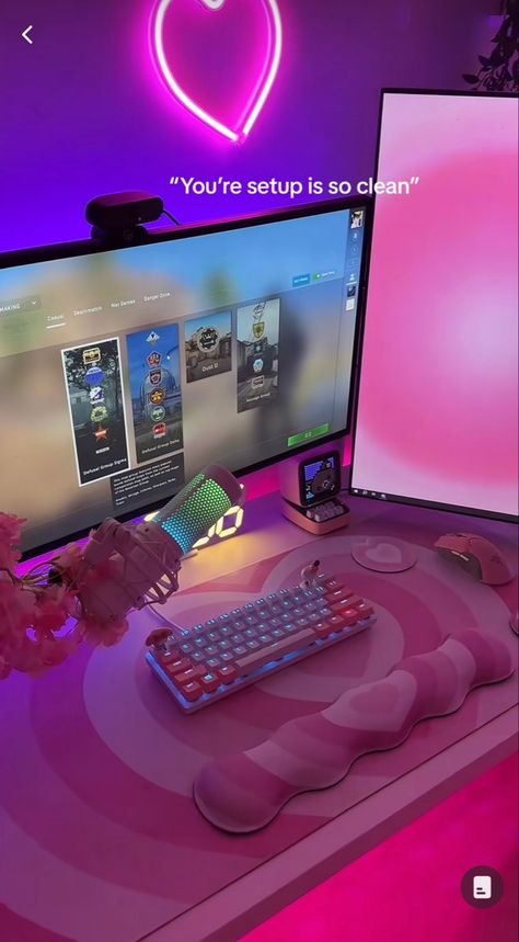 set up ideas, set up inspo, gamer girl, gaming setup inspo, aesthetic pink set up, gaming set up, gaming pc setup inspo, pretty gaming setup Egirl Pc Setup, Programming Setup Aesthetic, Black White And Pink Gaming Setup, Macbook Gaming Setup, Woman Gaming Setup, Girl Gaming Setup Black, Egirl Gaming Setup, Girly Ps5 Setup, Beginner Gamer Setup