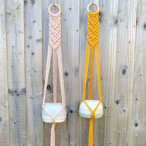 Macrame Plant Hanger Without Ring, Double Plant Hanger Macrame, Homemade Planters, Macrame Ring Plant Hangers, Macrame Making, Macrame Multiple Plant Hanger, Ceiling Plant Hanger Macrame Dyi, Macrame Plant Hanger Patterns, Plant Wall Decor